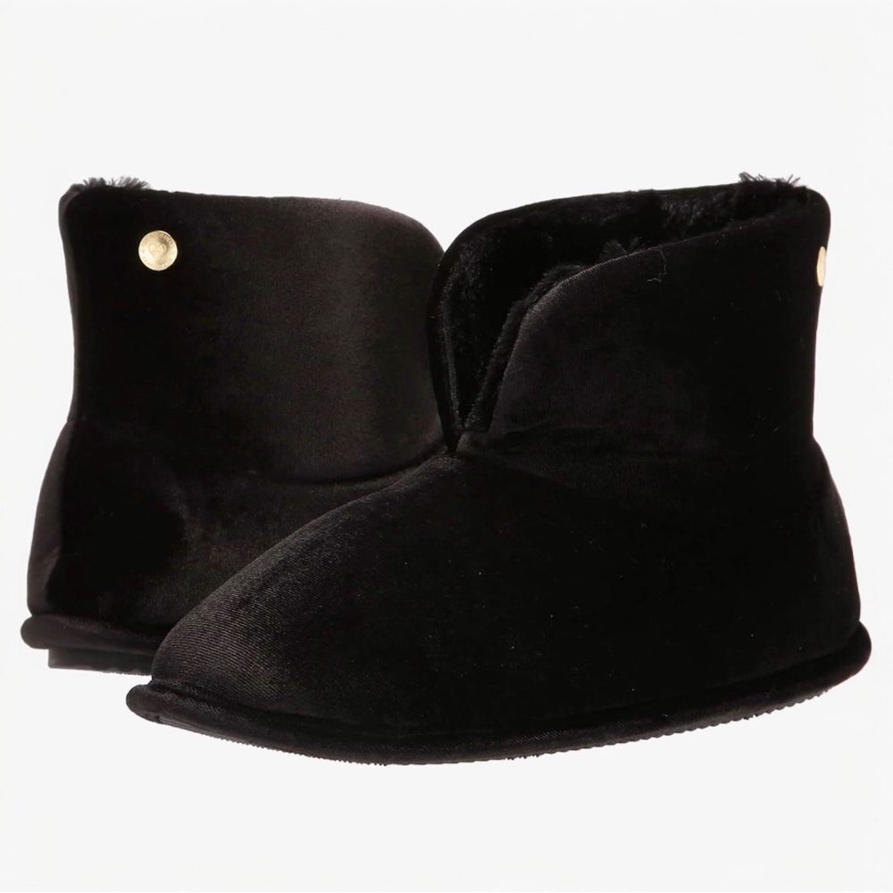New Black Dearfoams Velour Bootie Slippers Size Large 9-10)